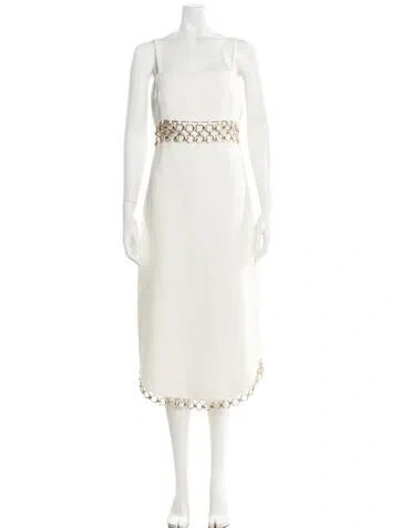 Pre-owned Alexis Square Neckline Midi Length Dress In Neutral