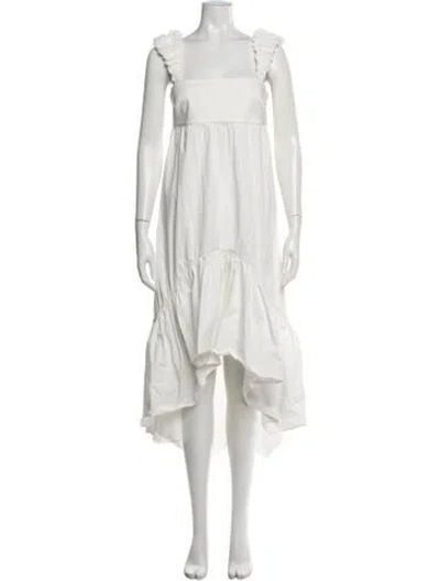 Pre-owned Alexis Square Neckline Midi Length Dress In White