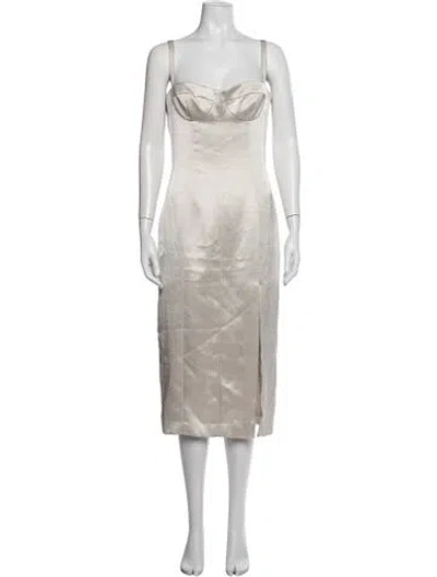 Pre-owned Alexis Square Neckline Midi Length Dress In White
