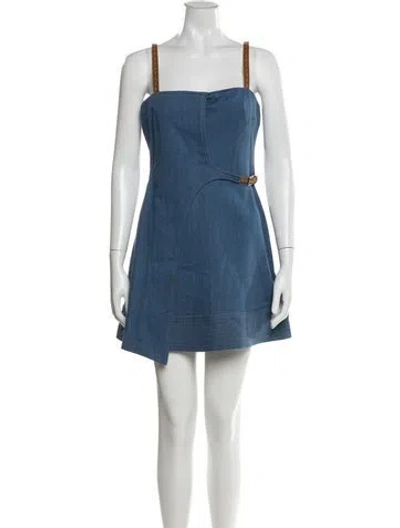 Pre-owned Alexis Square Neckline Mini Dress In Blue