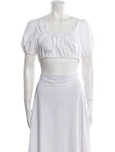 Pre-owned Alexis Square Neckline Short Sleeve Crop Top In White