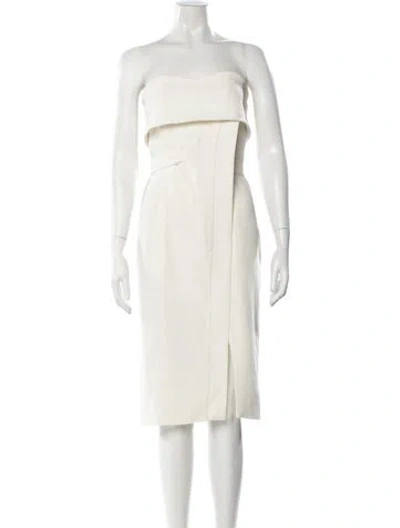 Pre-owned Alexis Strapless Knee-length Dress In White