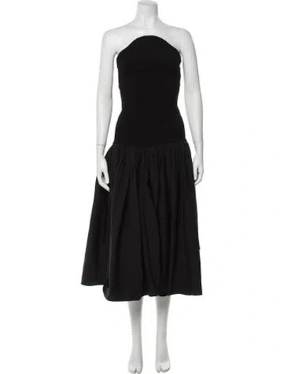 Pre-owned Alexis Strapless Midi Length Dress In Black
