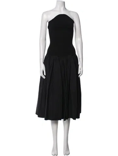 Pre-owned Alexis Strapless Midi Length Dress In Black