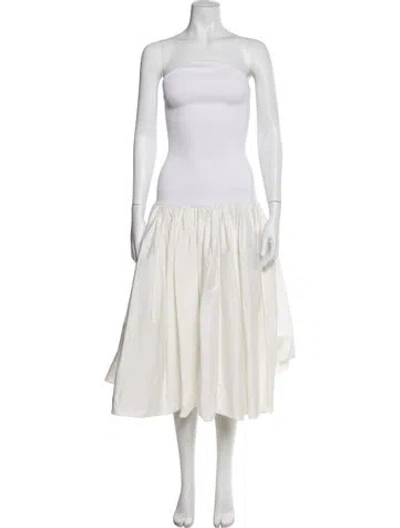 Pre-owned Alexis Strapless Midi Length Dress In White