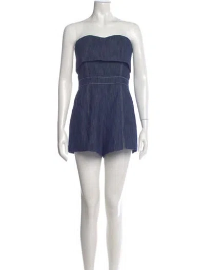Pre-owned Alexis Strapless Romper In Blue