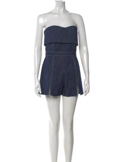 Pre-owned Alexis Strapless Romper In Blue