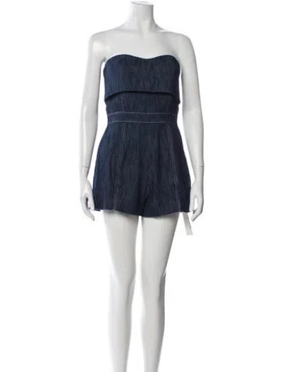 Pre-owned Alexis Strapless Romper In Blue