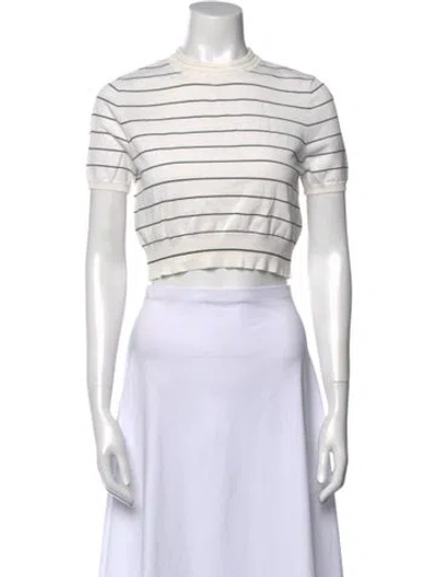 Pre-owned Alexis Striped Crew Neck Crop Top In White