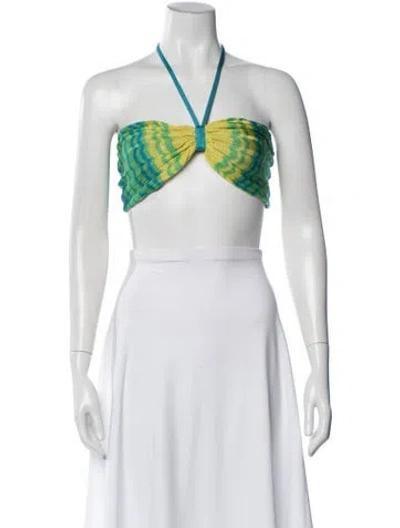 Pre-owned Alexis Striped Halterneck Crop Top In Green