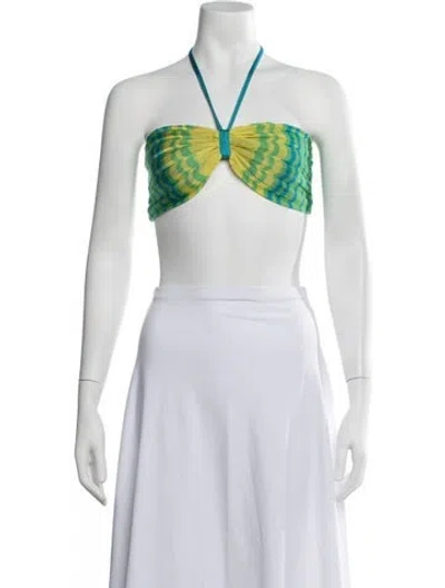 Pre-owned Alexis Striped Halterneck Crop Top In Yellow