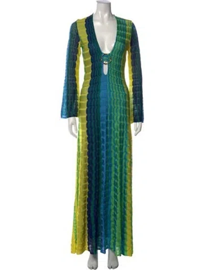 Pre-owned Alexis Striped Long Dress In Blue/green