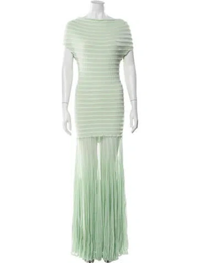 Pre-owned Alexis Striped Long Dress In Green