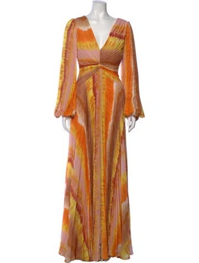 Pre-owned Alexis Striped Long Dress In Orange