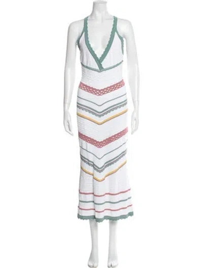 Pre-owned Alexis Striped Long Dress In White