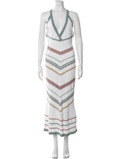 Pre-owned Alexis Striped Long Dress In White