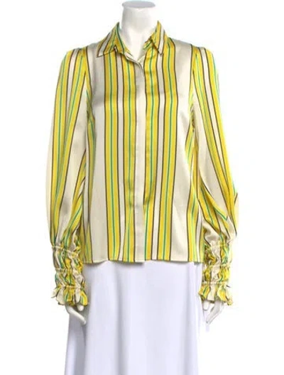 Pre-owned Alexis Striped Long Sleeve Button-up Top In Yellow