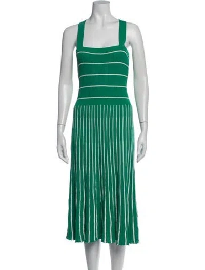 Pre-owned Alexis Striped Midi Length Dress In Green