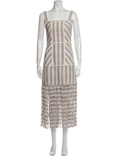 Pre-owned Alexis Striped Midi Length Dress In Neutrals