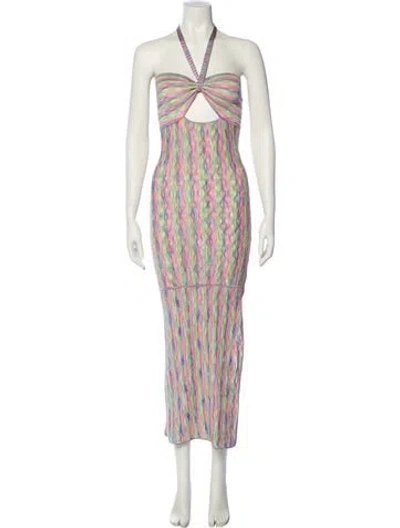 Pre-owned Alexis Striped Midi Length Dress In Pink