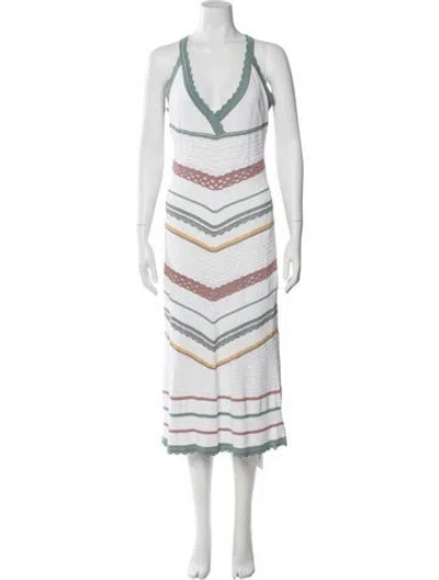 Pre-owned Alexis Striped Midi Length Dress In White