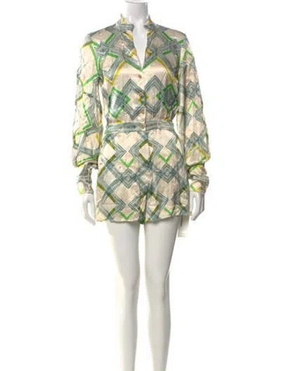 Pre-owned Alexis Striped Mock Neck Romper In Neutral