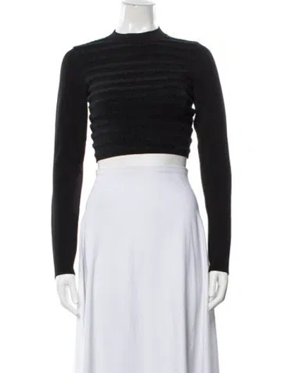 Pre-owned Alexis Striped Mock Neck Sweater In Black