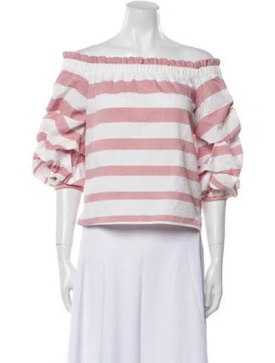 Pre-owned Alexis Striped Off-the-shoulder Crop Top In Pink
