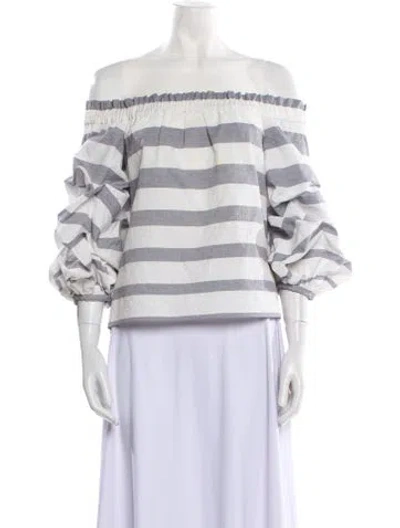 Pre-owned Alexis Striped Off-the-shoulder Crop Top In White