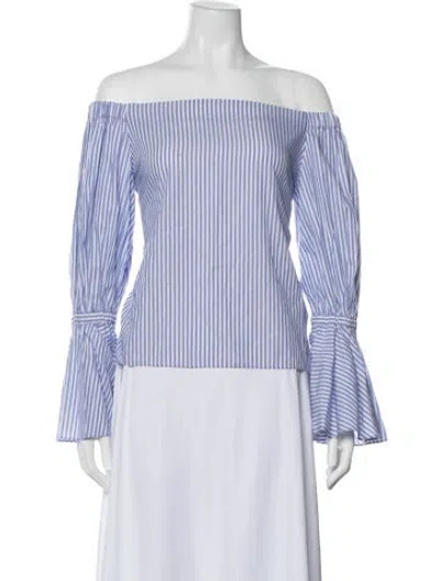 Pre-owned Alexis Striped Off-the-shoulder Top In Blue