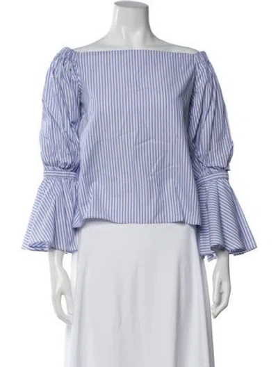 Pre-owned Alexis Striped Off-the-shoulder Top In Blue