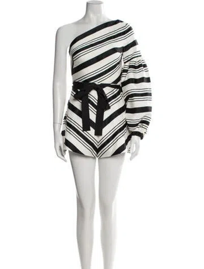 Pre-owned Alexis Striped One-shoulder Romper In Black