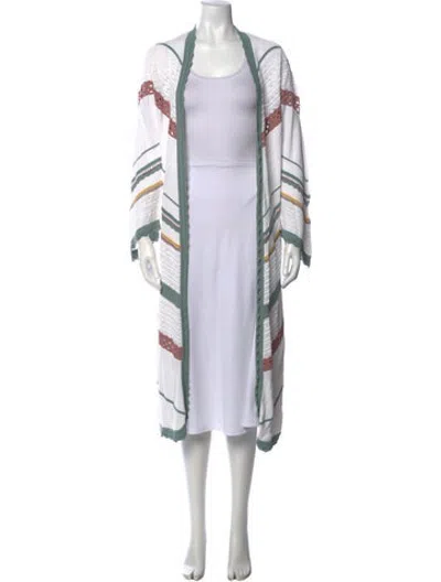 Pre-owned Alexis Striped Open Front Sweater In White