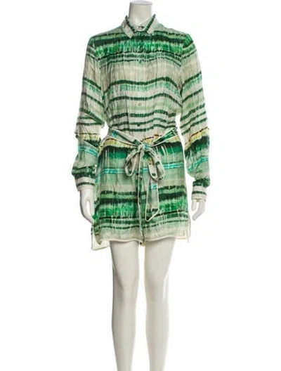Pre-owned Alexis Striped Romper In Green