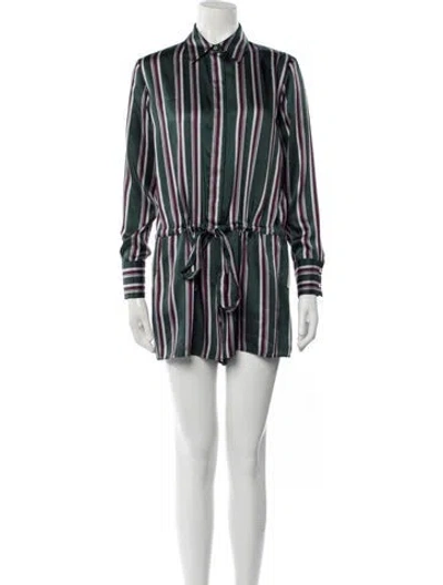 Pre-owned Alexis Striped Romper In Green