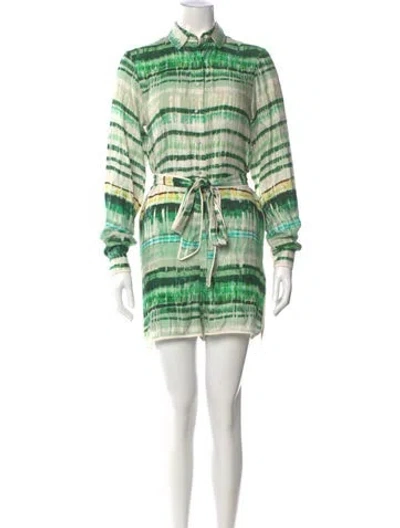 Pre-owned Alexis Striped Romper In Green