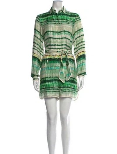 Pre-owned Alexis Striped Romper In Green
