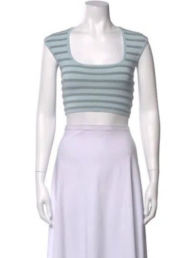 Pre-owned Alexis Striped Square Neckline Crop Top In White