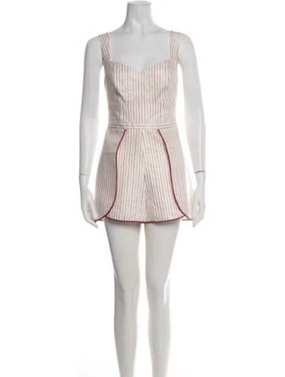 Pre-owned Alexis Striped Square Neckline Romper In Green