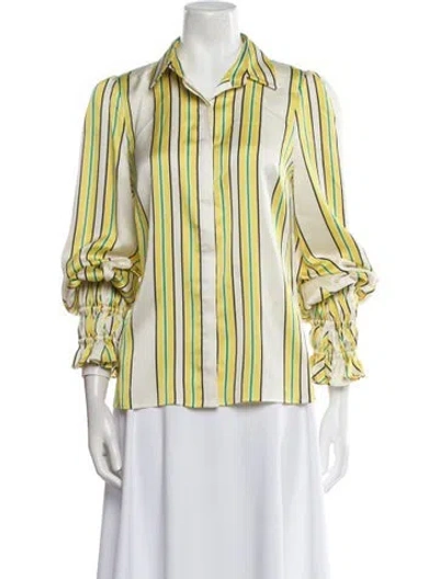 Pre-owned Alexis Striped Three-quarter Sleeve Button-up Top In Yellow