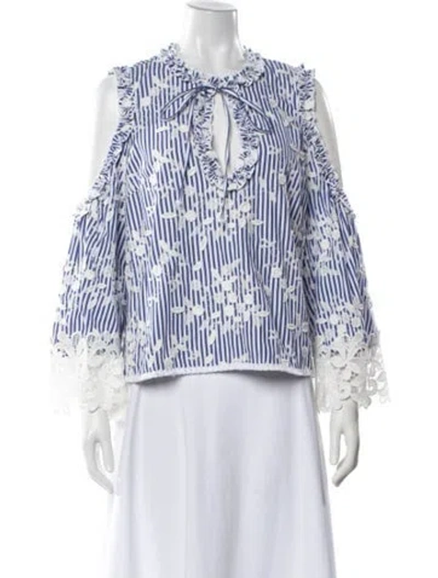 Pre-owned Alexis Striped Tie Neck Blouse In White