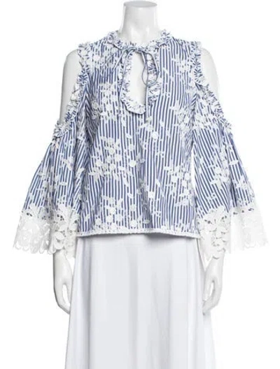 Pre-owned Alexis Striped Tie Neck Blouse In White