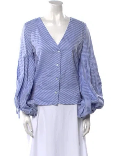 Pre-owned Alexis Striped V-neck Blouse In Blue