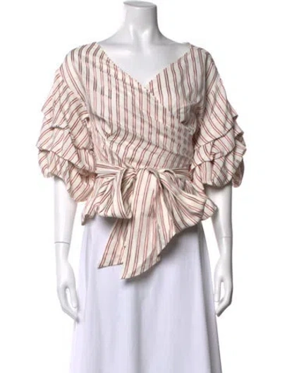 Pre-owned Alexis Striped V-neck Blouse In White