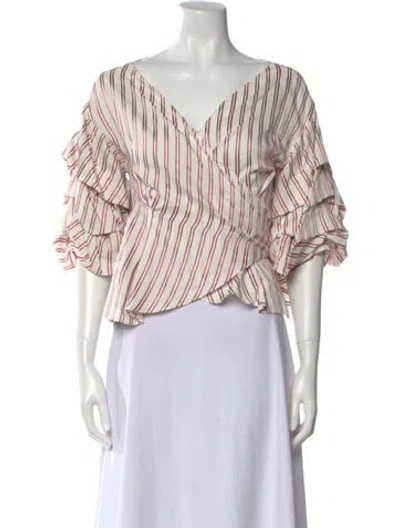 Pre-owned Alexis Striped V-neck Crop Top In White