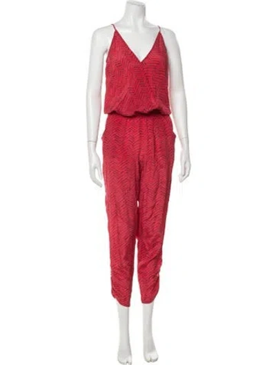 Pre-owned Alexis Striped V-neck Jumpsuit In Red