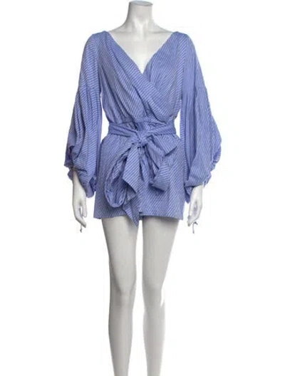 Pre-owned Alexis Striped V-neck Romper In Blue