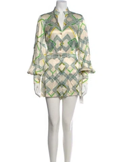 Pre-owned Alexis Striped V-neck Romper In Neutral