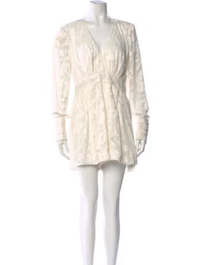 Pre-owned Alexis Striped V-neck Romper W/ Tags In Neutral