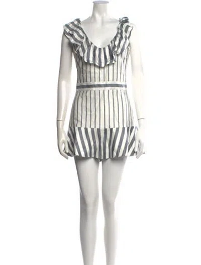 Pre-owned Alexis Striped V-neck Romper In White